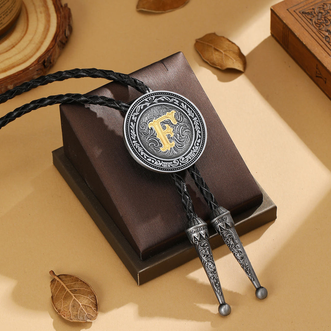 Men's Vintage Western Filigree Monogram Bolo Tie - F - image 0