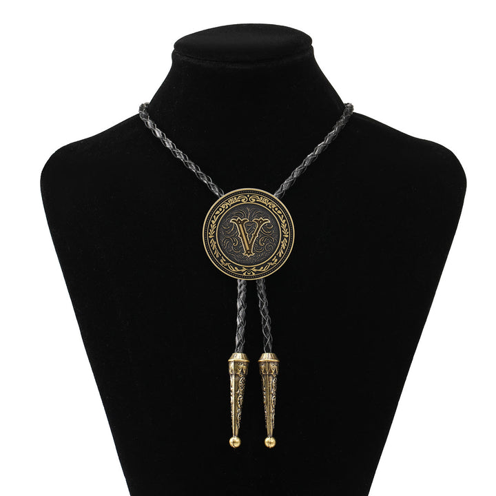Men's Vintage Western Antique Brass Shield Bolo Tie - V - image 21