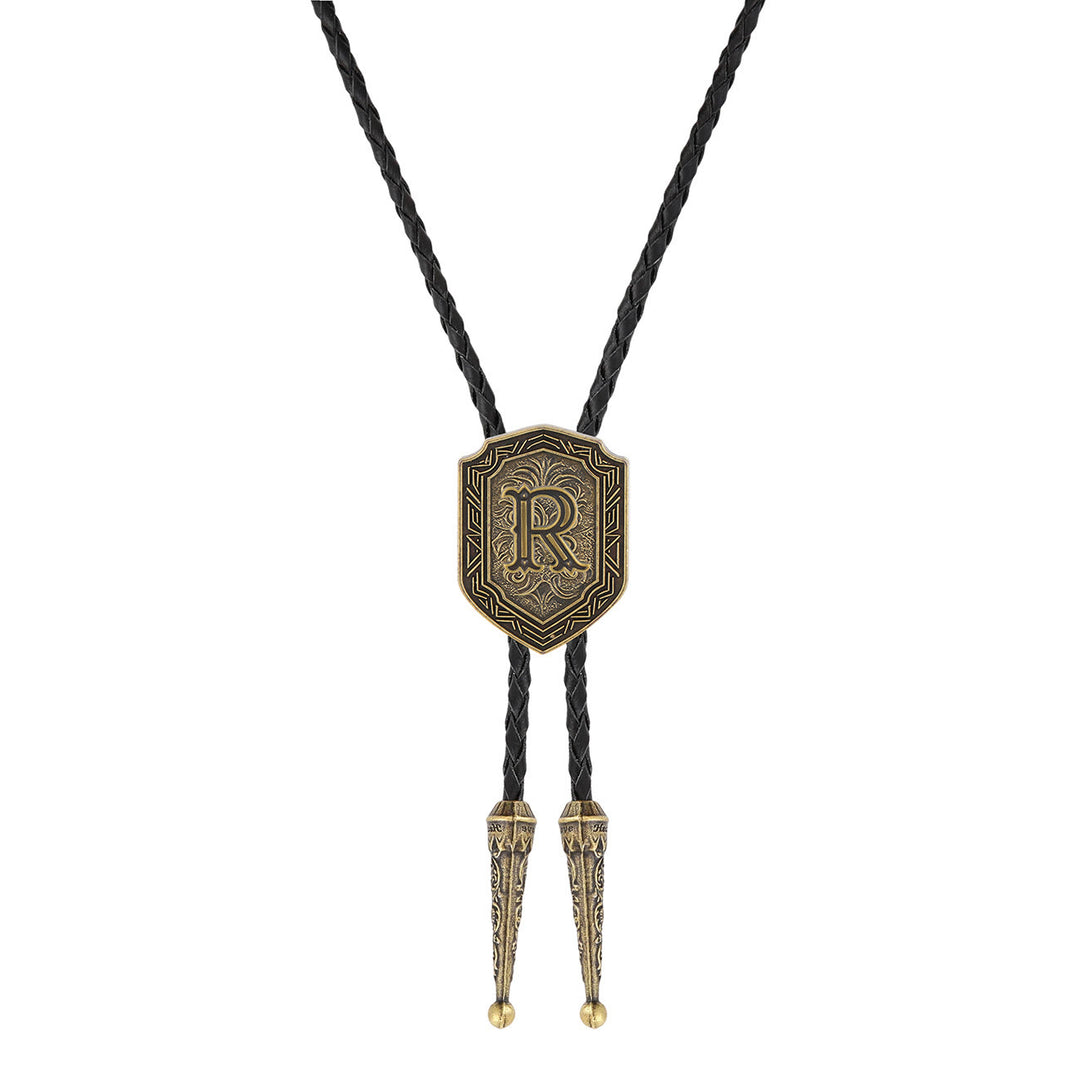 Antique Hexagonal Gothic Initial Western Bolo Tie - R - image 0