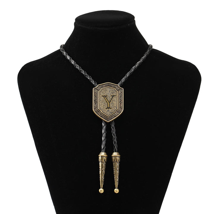 Antique Hexagonal Gothic Initial Western Bolo Tie - Y - image 24