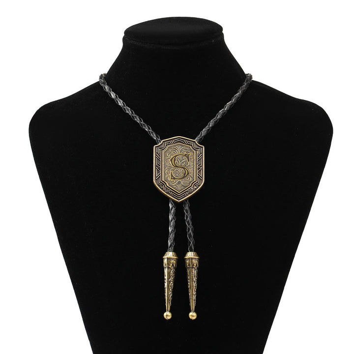 Antique Hexagonal Gothic Initial Western Bolo Tie - S - image 18