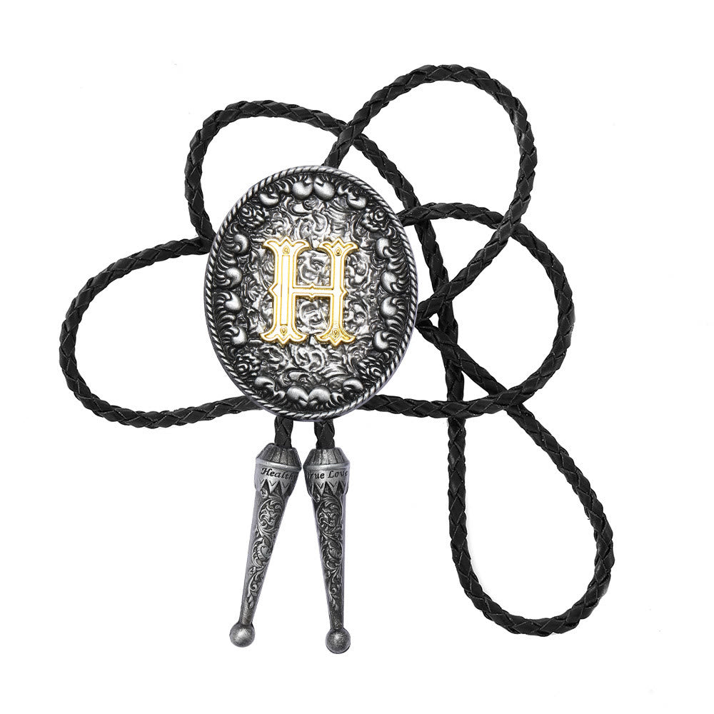 Old-style Two-Tone Intricate Relief Monogram Bolo Tie - H - image 9