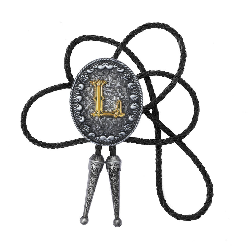 Old-style Two-Tone Intricate Relief Monogram Bolo Tie - L - image 13