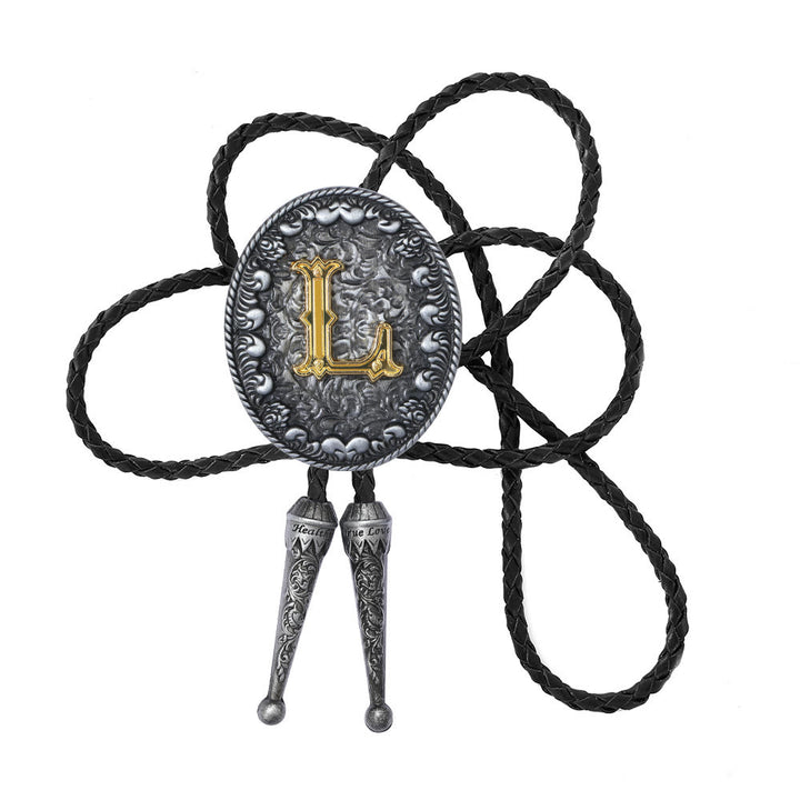 Old-style Two-Tone Intricate Relief Monogram Bolo Tie - L - image 13