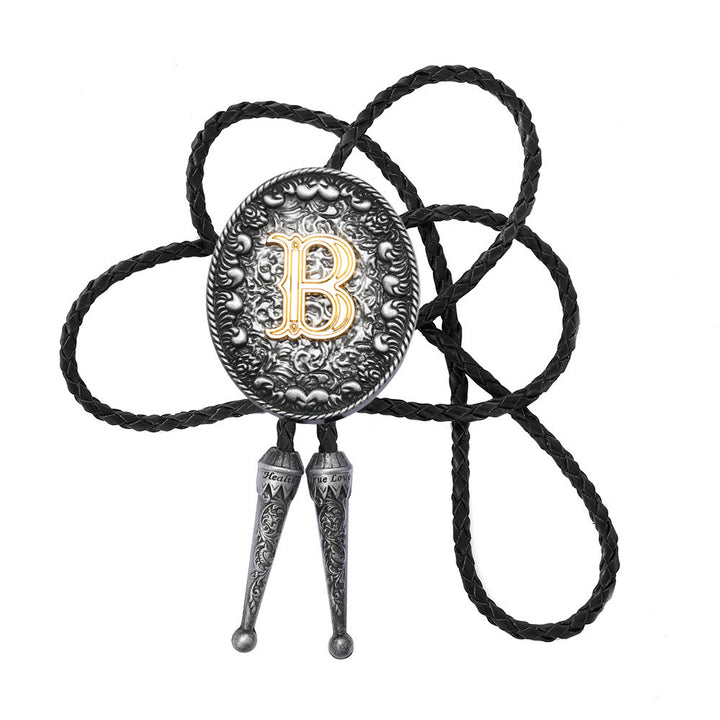 Old-style Two-Tone Intricate Relief Monogram Bolo Tie - B - image 3
