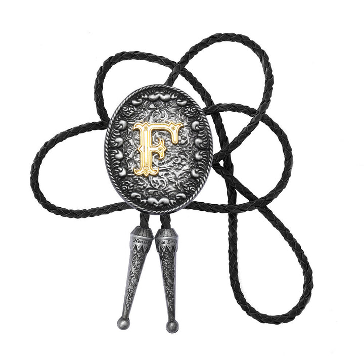 Old-style Two-Tone Intricate Relief Monogram Bolo Tie - F - image 7