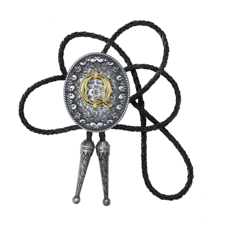 Old-style Two-Tone Intricate Relief Monogram Bolo Tie - Q - image 18