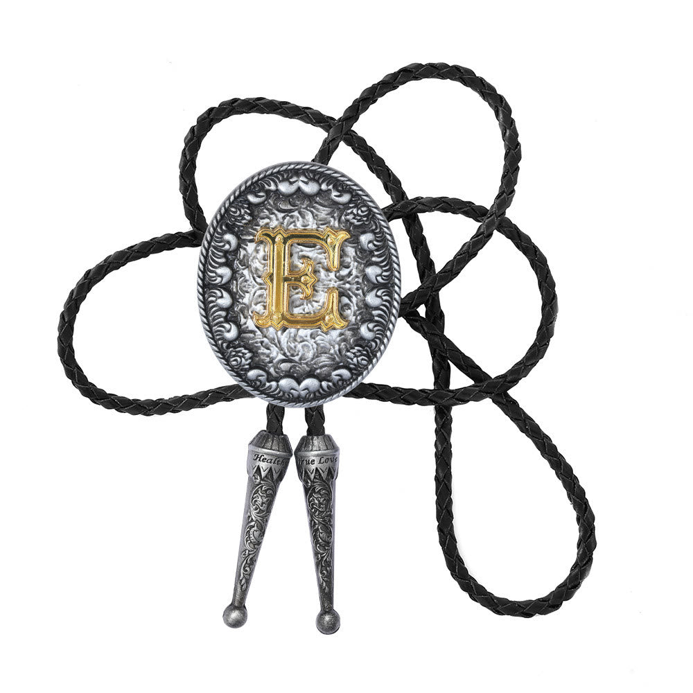 Old-style Two-Tone Intricate Relief Monogram Bolo Tie - E - image 6