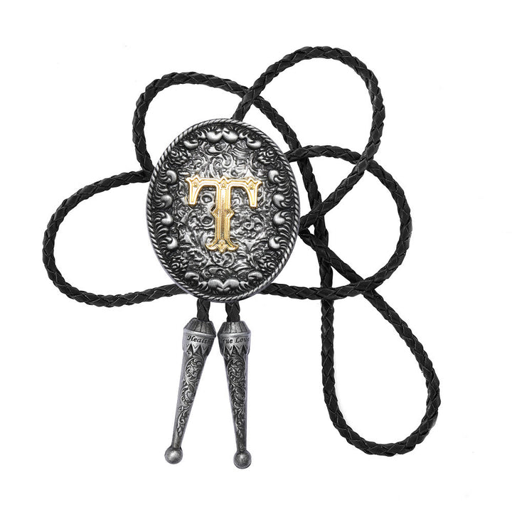 Old-style Two-Tone Intricate Relief Monogram Bolo Tie - T - image 21