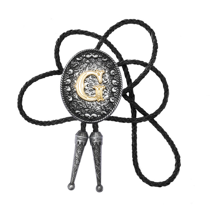 Old-style Two-Tone Intricate Relief Monogram Bolo Tie - G - image 8