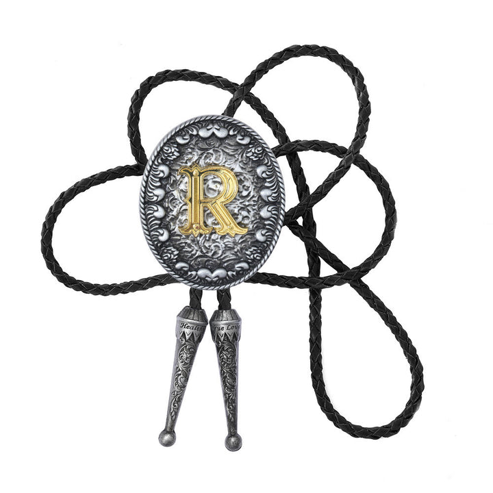 Old-style Two-Tone Intricate Relief Monogram Bolo Tie - R - image 19
