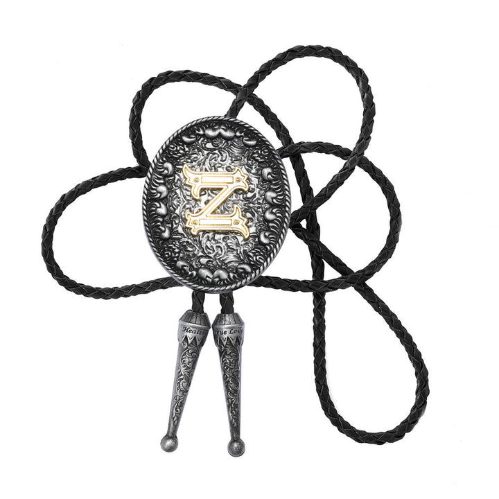Old-style Two-Tone Intricate Relief Monogram Bolo Tie - Z - image 27