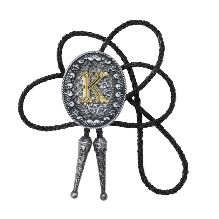 Old-style Two-Tone Intricate Relief Monogram Bolo Tie - K - image 12