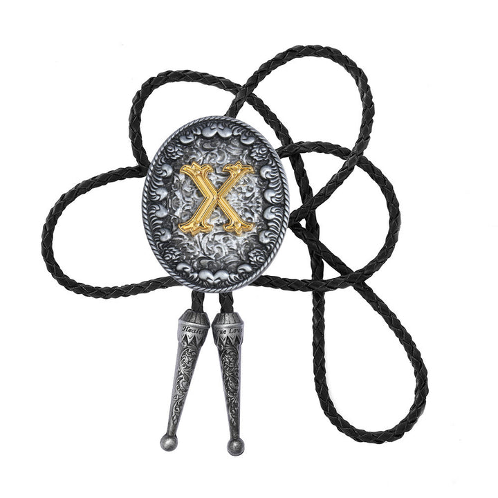 Old-style Two-Tone Intricate Relief Monogram Bolo Tie - X - image 25