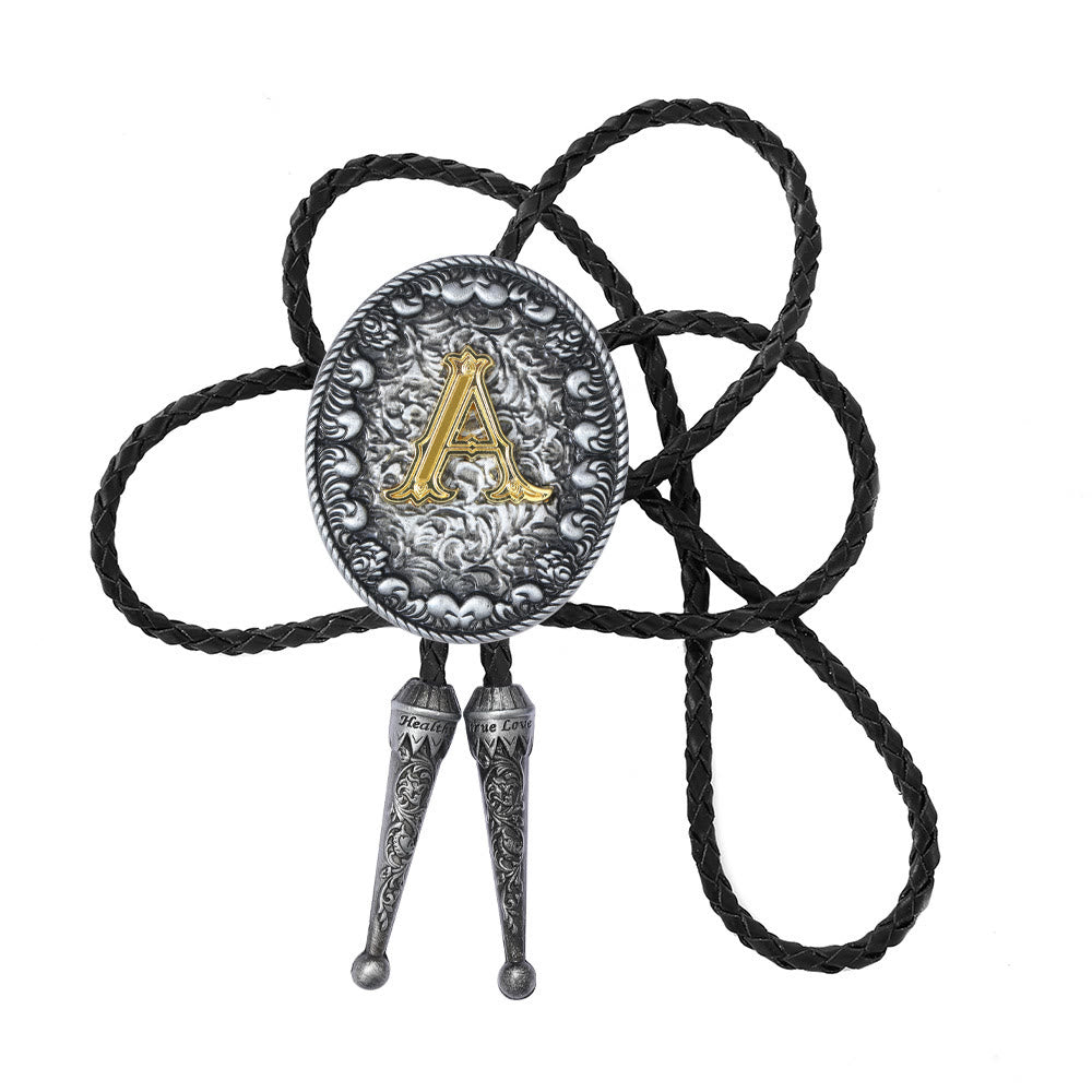 Old-style Two-Tone Intricate Relief Monogram Bolo Tie - A - image 0