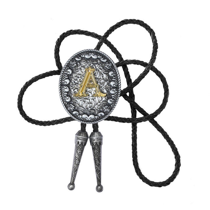 Old-style Two-Tone Intricate Relief Monogram Bolo Tie - A - image 0