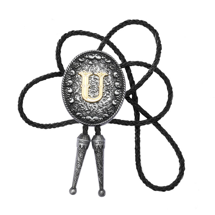 Old-style Two-Tone Intricate Relief Monogram Bolo Tie - U - image 22