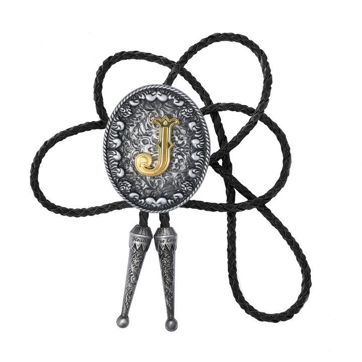 Old-style Two-Tone Intricate Relief Monogram Bolo Tie - J - image 11