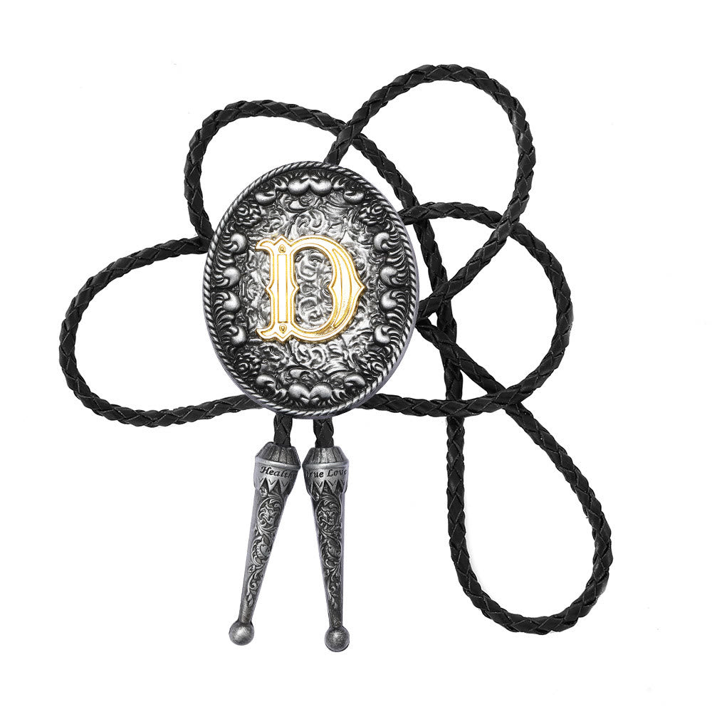 Old-style Two-Tone Intricate Relief Monogram Bolo Tie - D - image 5