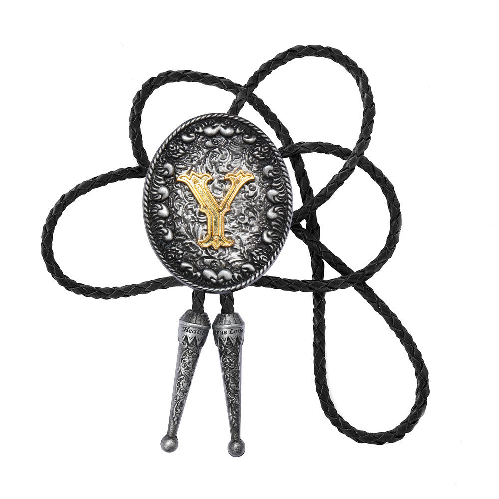 Old-style Two-Tone Intricate Relief Monogram Bolo Tie - Y - image 26