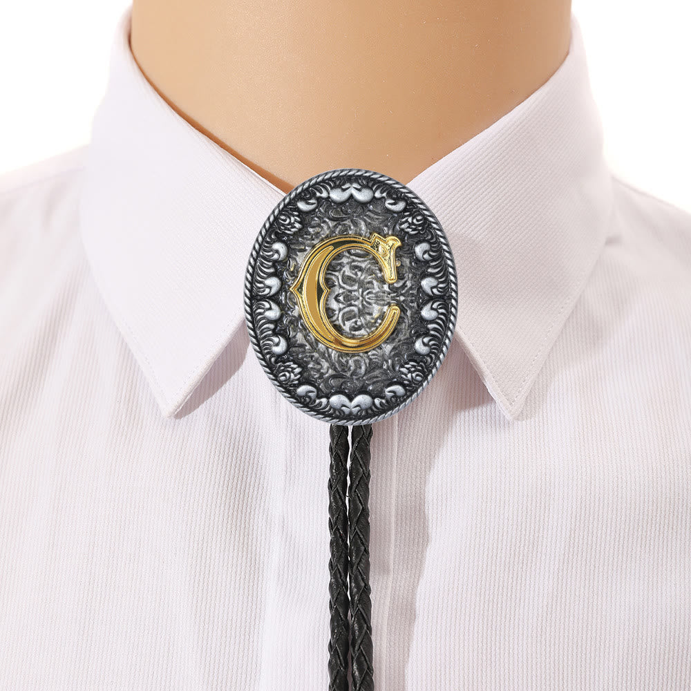 Old-style Two-Tone Intricate Relief Monogram Bolo Tie - image 2