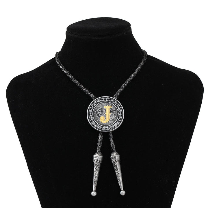 Men's Vintage Western Filigree Monogram Bolo Tie - J - image 9