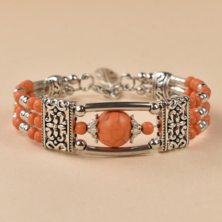 Boho Cowgirl Triple Layer Turquoise Bead Bracelet - Orange - image 5