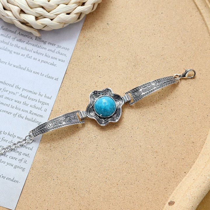 Ethnic Tribal Vintage Boho Stone Bracelet Collection - Blue - Flower - image 18