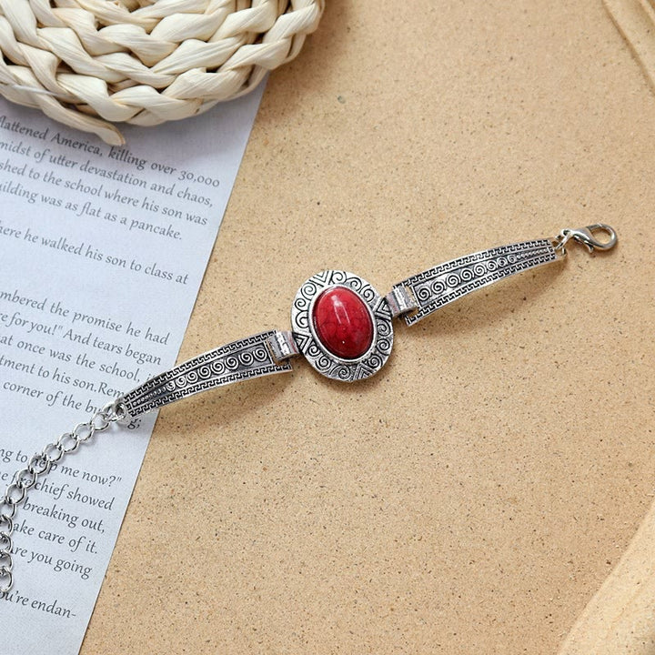 Ethnic Tribal Vintage Boho Stone Bracelet Collection - Red - Oval - image 11