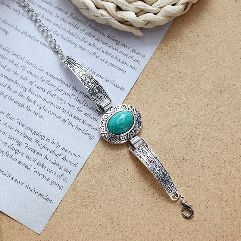 Ethnic Tribal Vintage Boho Stone Bracelet Collection - Teal - Oval - image 1