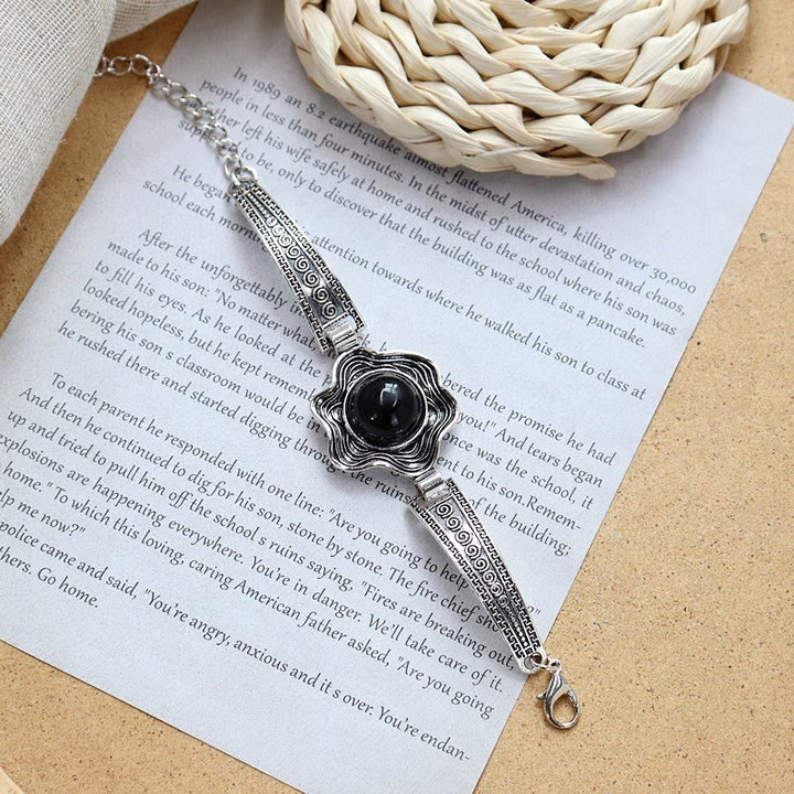 Ethnic Tribal Vintage Boho Stone Bracelet Collection - Black - Flower - image 13