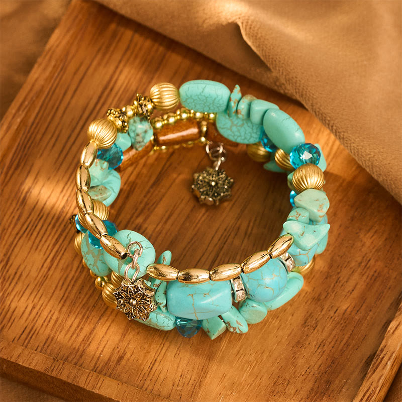 Vintage Bohemian Multi-layer Turquoise Agate Crystal Beaded Bracelet - image 2