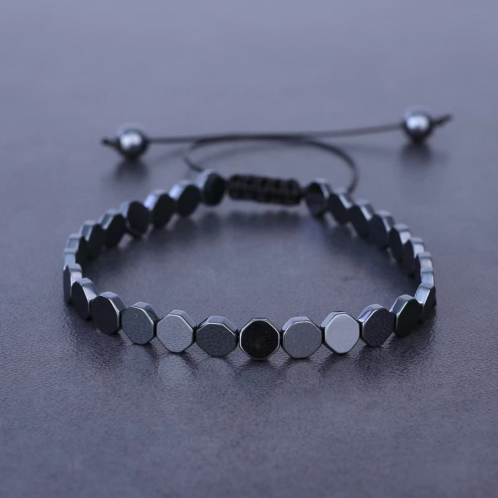 Energy Black Hematite Bead Adjustable Braided Bracelet - Hexagon - image 1