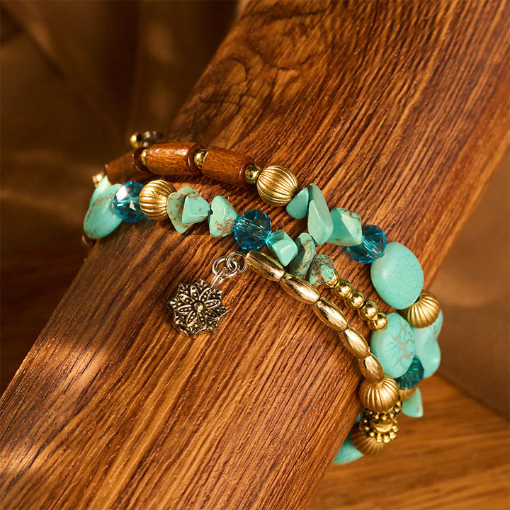 Vintage Bohemian Multi-layer Turquoise Agate Crystal Beaded Bracelet - image 4