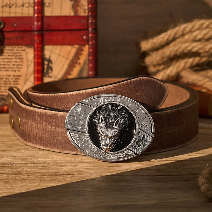Western Lone Wolf DIY Hidden Folding Knife Buckle Leather Belt - Wolf - Brown Distressed Belt - 42 - image 5