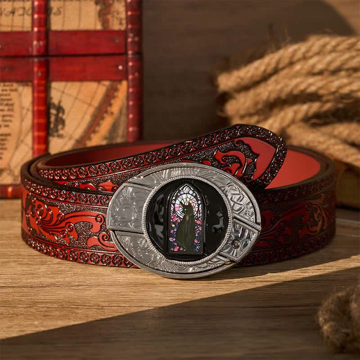 Witching Hour Black Cat DIY Hidden Folding Knife Buckle Leather Belt - Witching Cat - Brown Carved Belt - 42 - image 6