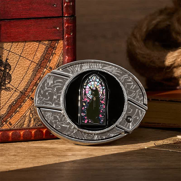 Witching Hour Black Cat DIY Hidden Folding Knife Buckle Leather Belt - Witching Cat - Without Belt - Not Included Belt - image 0