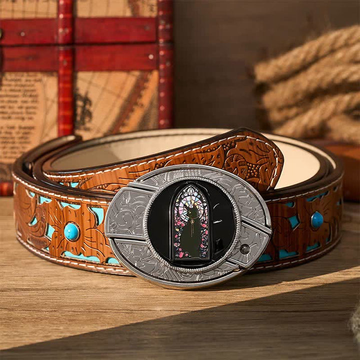 Witching Hour Black Cat DIY Hidden Folding Knife Buckle Leather Belt - image 3