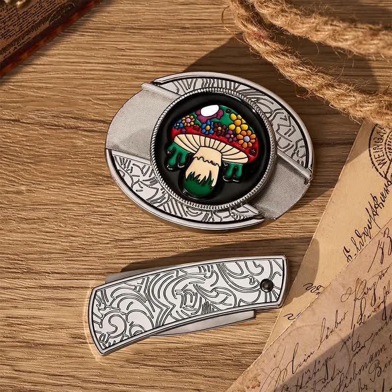 Colorful Hippie Mushroom DIY Hidden Folding Knife Buckle Leather Belt - image 10