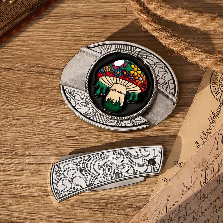 Colorful Hippie Mushroom DIY Hidden Folding Knife Buckle Leather Belt - image 10