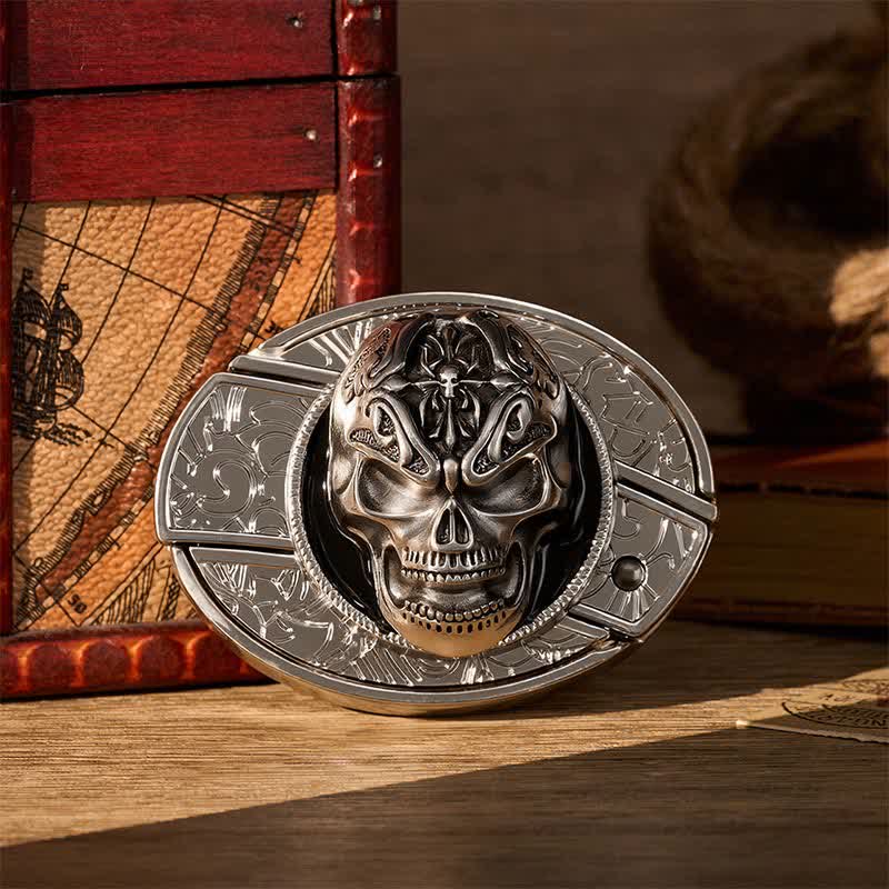 Gothic Baroque Skull DIY Hidden Folding Knife Buckle Leather Belt - Baroque Skull - Without Belt - Not Included Belt - image 0