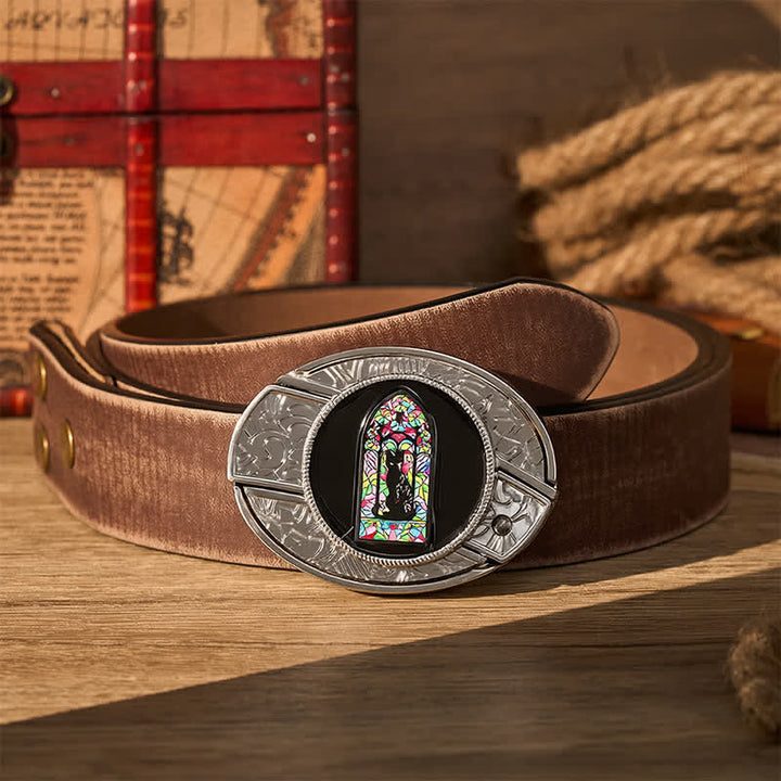 Cute Colored Window Black Cat DIY Hidden Folding Knife Buckle Leather Belt - Black Cat - Brown Distressed Belt - 42 - image 5