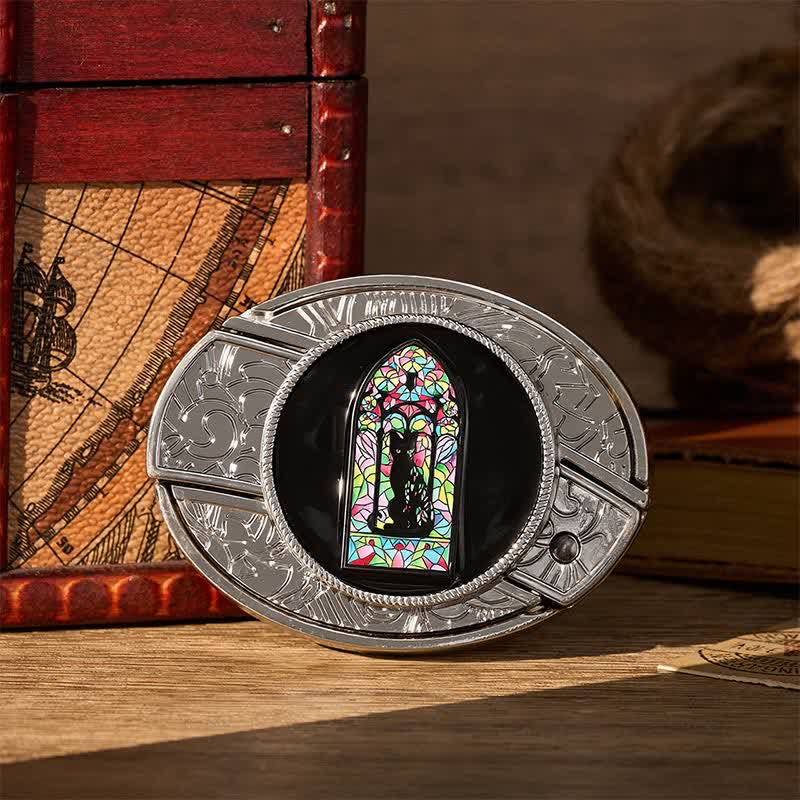 Cute Colored Window Black Cat DIY Hidden Folding Knife Buckle Leather Belt - Black Cat - Without Belt - Not Included Belt - image 0