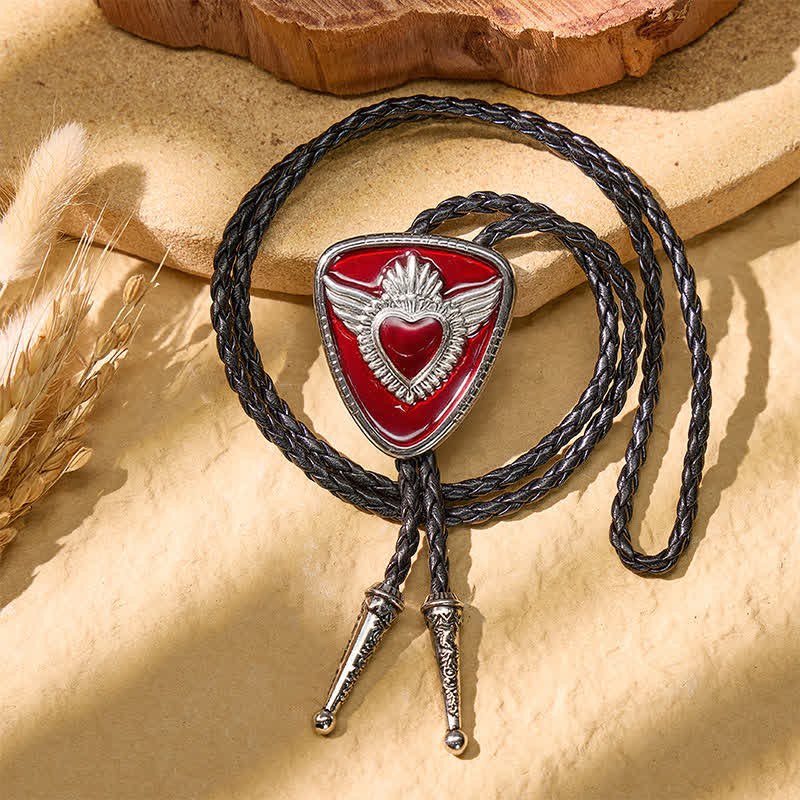 Retro Western Winged Sacred Heart Bolo Tie - image 2