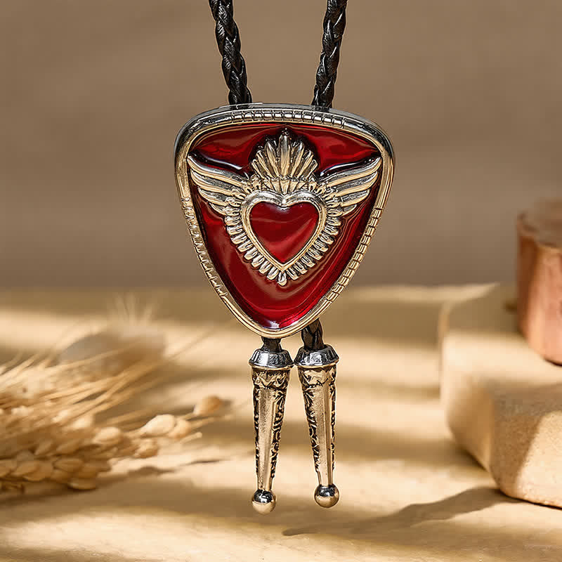 Retro Western Winged Sacred Heart Bolo Tie - image 3