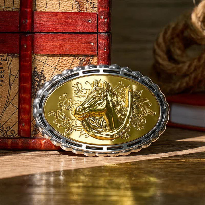 Lucky Horseshoe & Horse Head DIY Gold Buckle Leather Belt - Gold - Without Belt - Not Included Belt - image 0