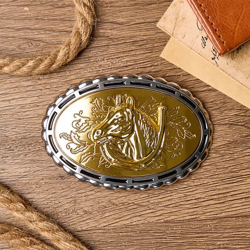 Lucky Horseshoe & Horse Head DIY Gold Buckle Leather Belt - image 1