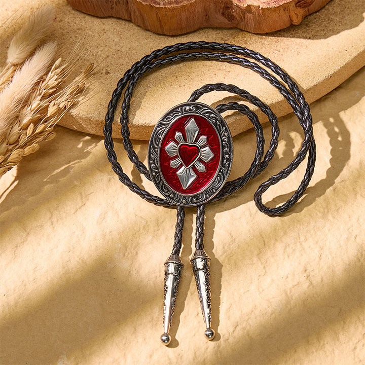Gothic Western Red Heart Black Enamel Bolo Tie - image 3