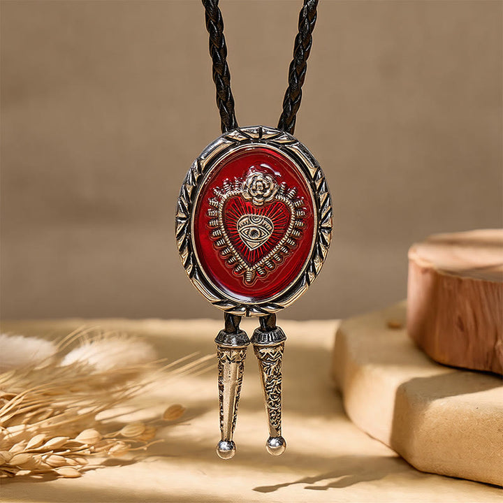 Western Vintage Red Sacred Heart Relief Bolo Tie - image 6