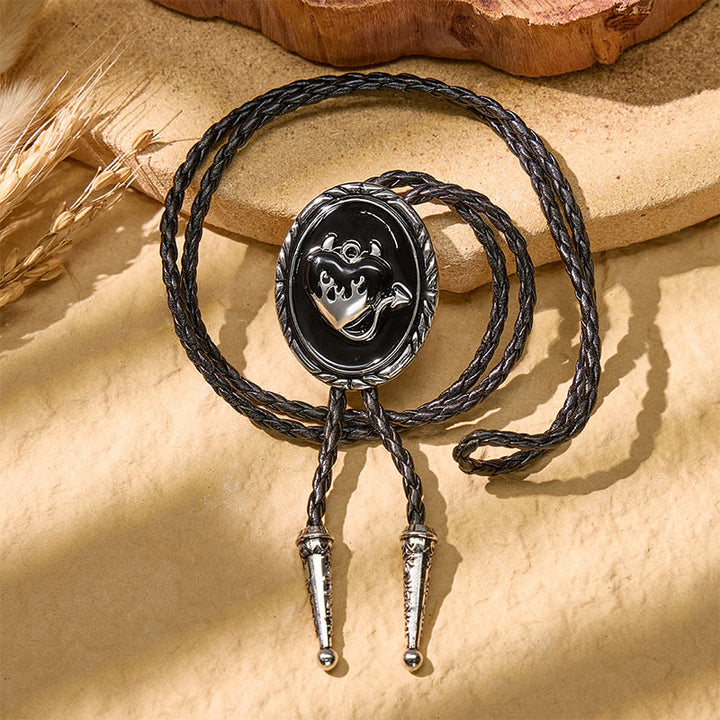 Dark Western Black Enamel Bull Head Bolo Tie - image 2